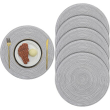 6PCS 38CM Woven Round Placemats, Heat Insulation Non Slip Braided Dinner Table Mats Kitchen Place Mats For Hotel Wedding Party Holiday, Gray