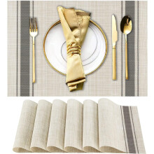 6PCS Table Mats Heat Resistant Non-Slip Woven Insulation Placemats, Washable Durable Table Mats For Kitchen Dinning Restaurant Grey