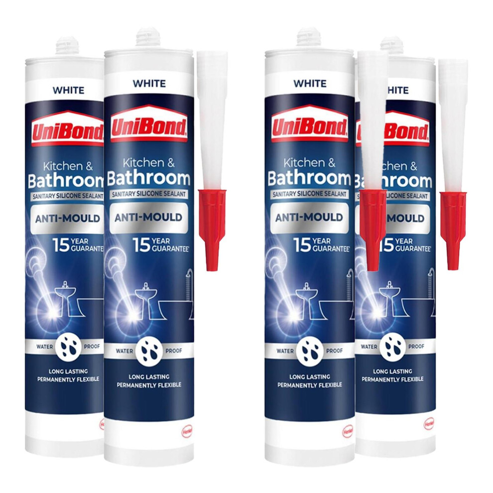 UniBond Healthy Kitchen & Bathroom Anti-Mould Silicone Sealant 274g, 4 Pack