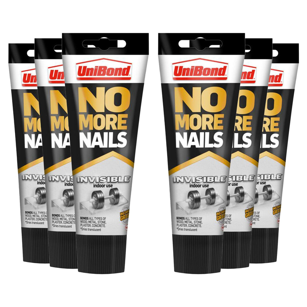 UniBond No More Nails Invisible, Heavy Duty Glue Tube for All Surface 184g, 6Pk