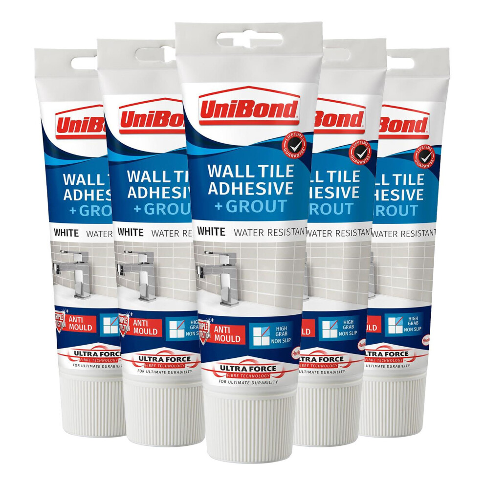 UniBond Anti Mould 2 in 1 Wall Tile Adhesive&Grout for Easy Tiling 300g, 5 Pack
