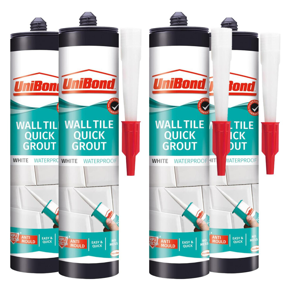UniBond Waterproof Ultra Force Wall Tile Quick White Grout Cartridge 460g, 4Pack