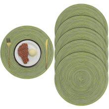 6PCS 38CM Woven Round Placemats, Heat Insulation Non Slip Braided Dinner Table Mats Kitchen Place Mats For Hotel Wedding Party Holiday, Green