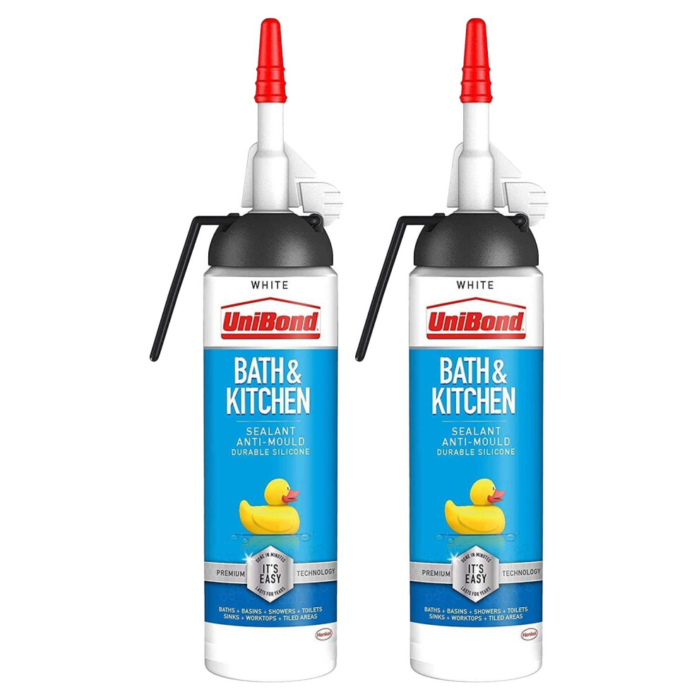 UniBond Mould Resistant Bath & Kitchen Silicone Sealant White, 104g, 2pk