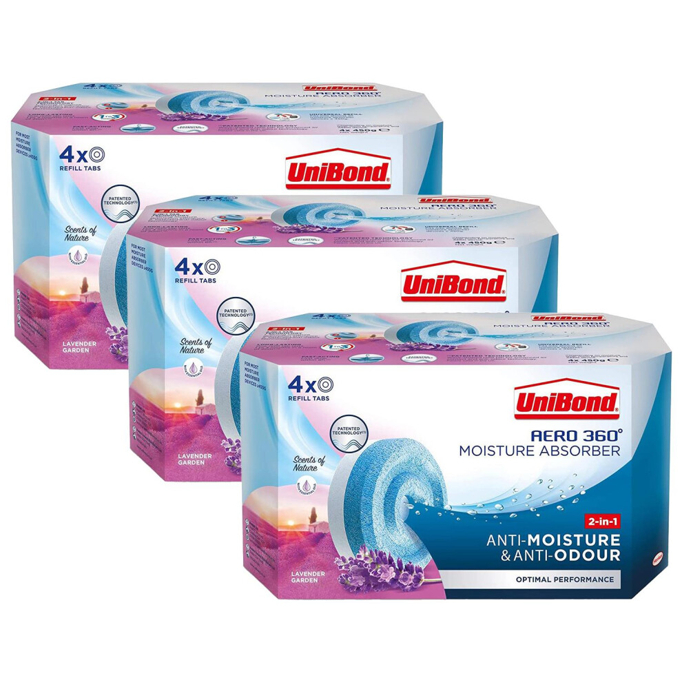 Unibond Aero 360 Moisture Absorber Lavender Garden Refill Tab - 12 X 450G