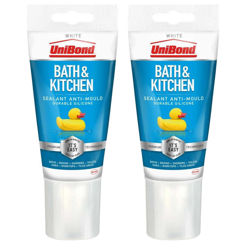 Unibond Silicone Sealant Anti-Mould & Waterproof for Kitchen & Bathroom, 147g 2 Pack
