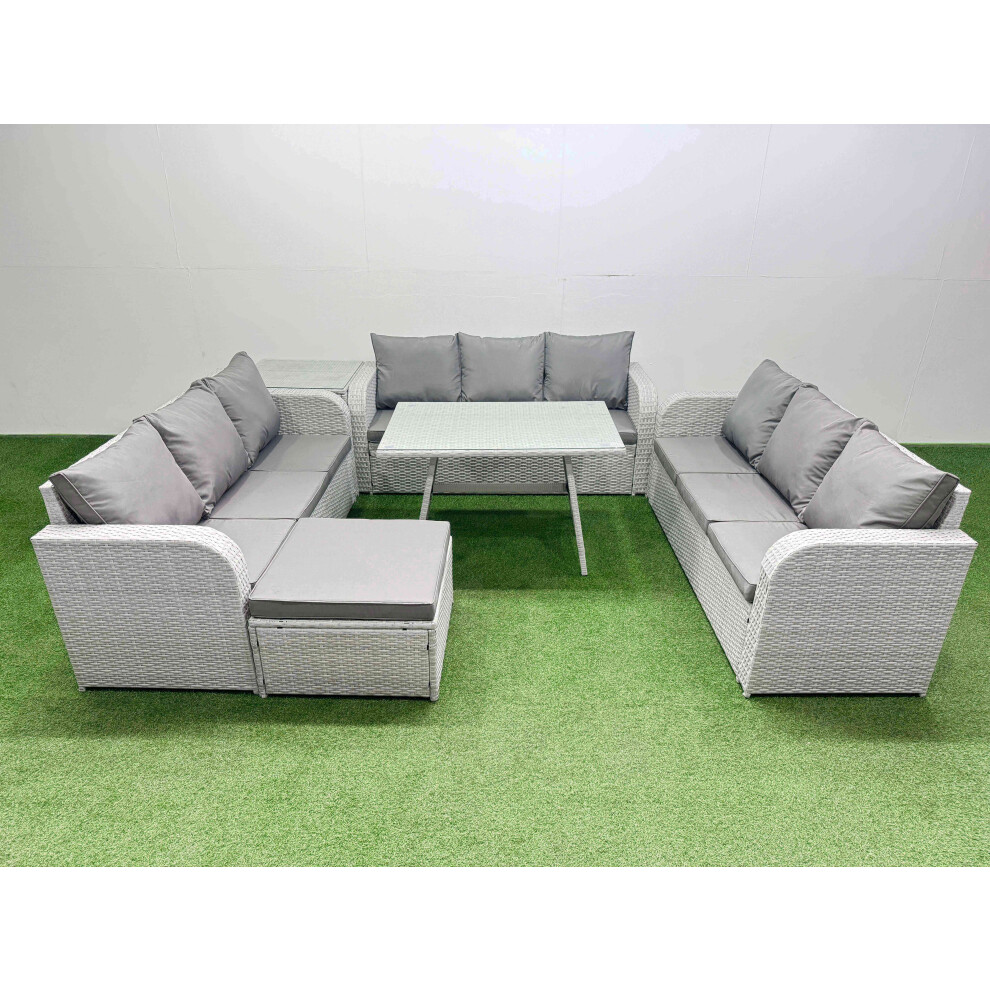 Fimous 10 Seat Outdoor PE Rattan Garden Furniture with Cushions 3 Seater Sofa Side Table Big Stool Light Grey