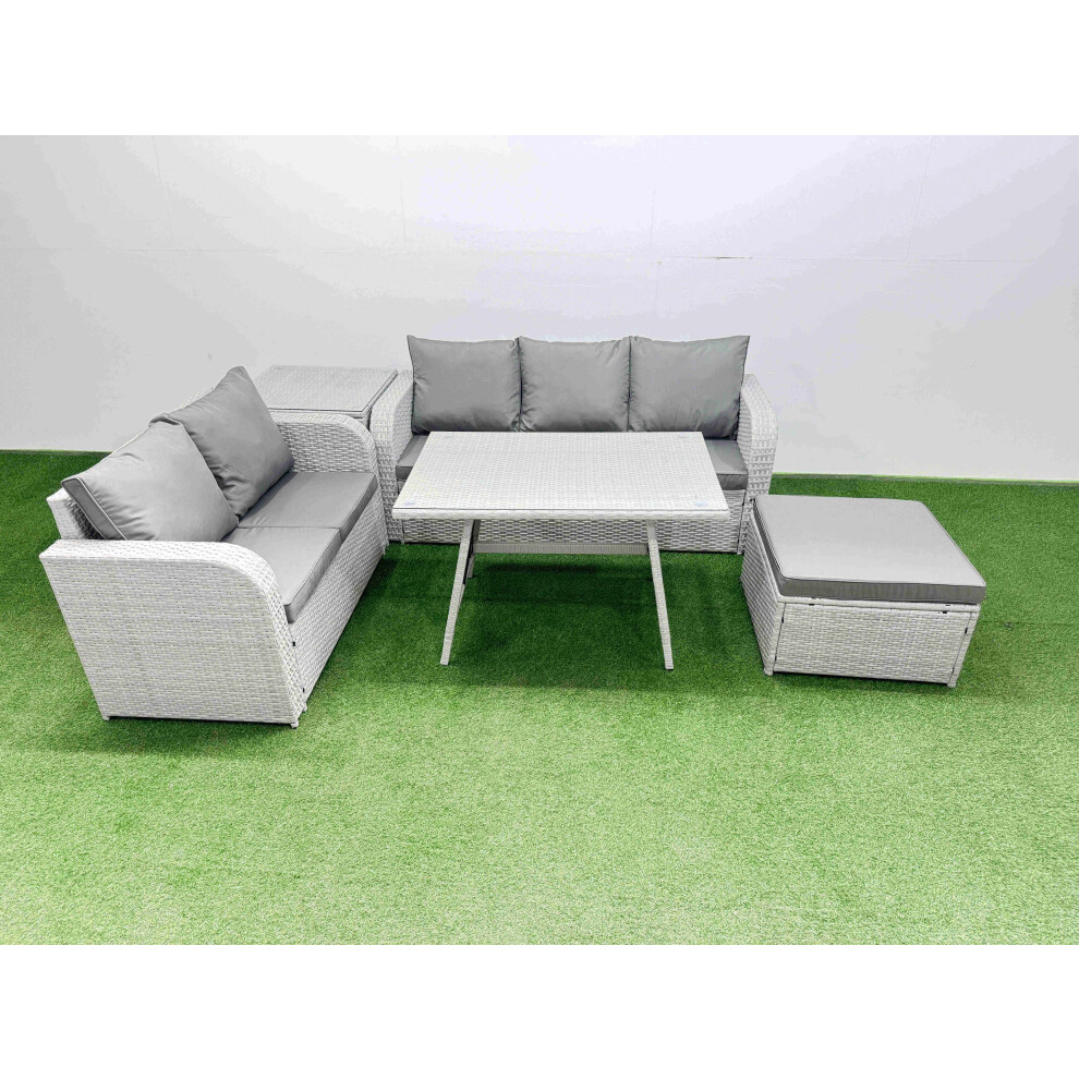 Rackhams Light/Grey Outdoor Pe Rattan Garden Furniture Set Rectangular Dining Table Sofa Set With Big Stool Side Table - Image 2