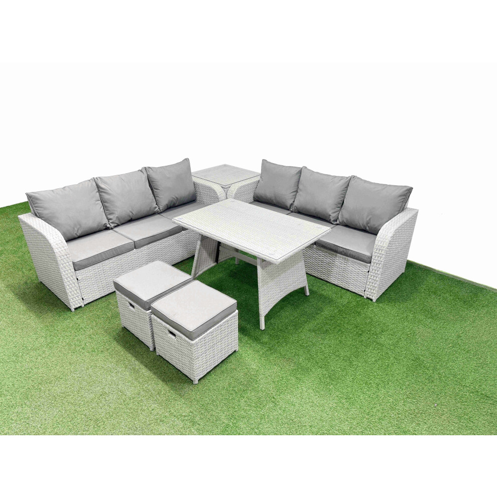 Fimous Unisex Light Grey Rattan High Back Lounge Sofa Set With Seater Sofa Side Table Stool In Size 3 - Image 2