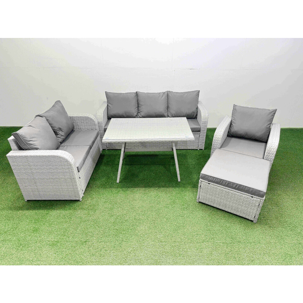B&Q - Rattan High Back Lounge Sofa Set Patio Dining Table & Chairs Set With 3 Seater Sofa Reclining Chair Big Stool Light Grey - Image 2