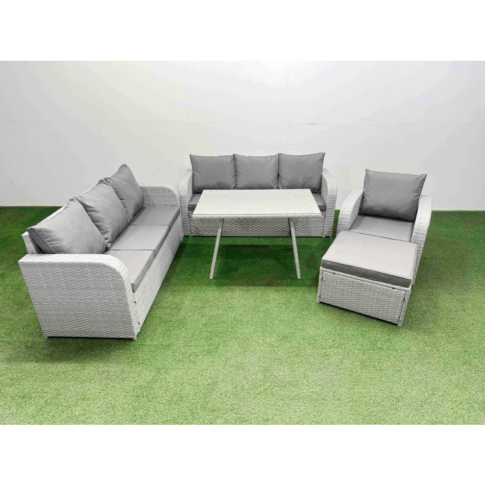 Fimous 5 Pieces Outdoor PE Rattan Garden Furniture with Cushions Reclining Chair Big Stool Light Grey