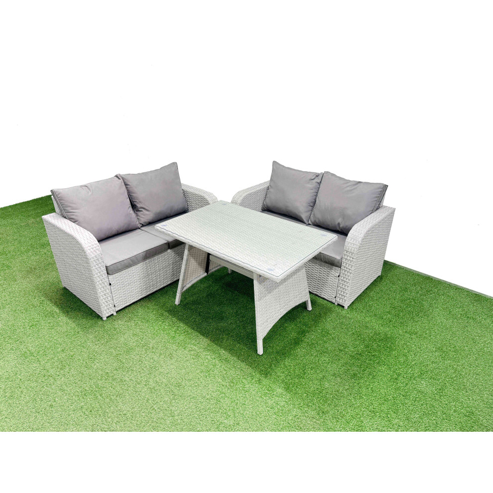 Rackhams Light/Grey 4 Seat Outdoor Love Sofa Set Rattan Garden Furniture Set With Rectangular Dining Table - Image 2