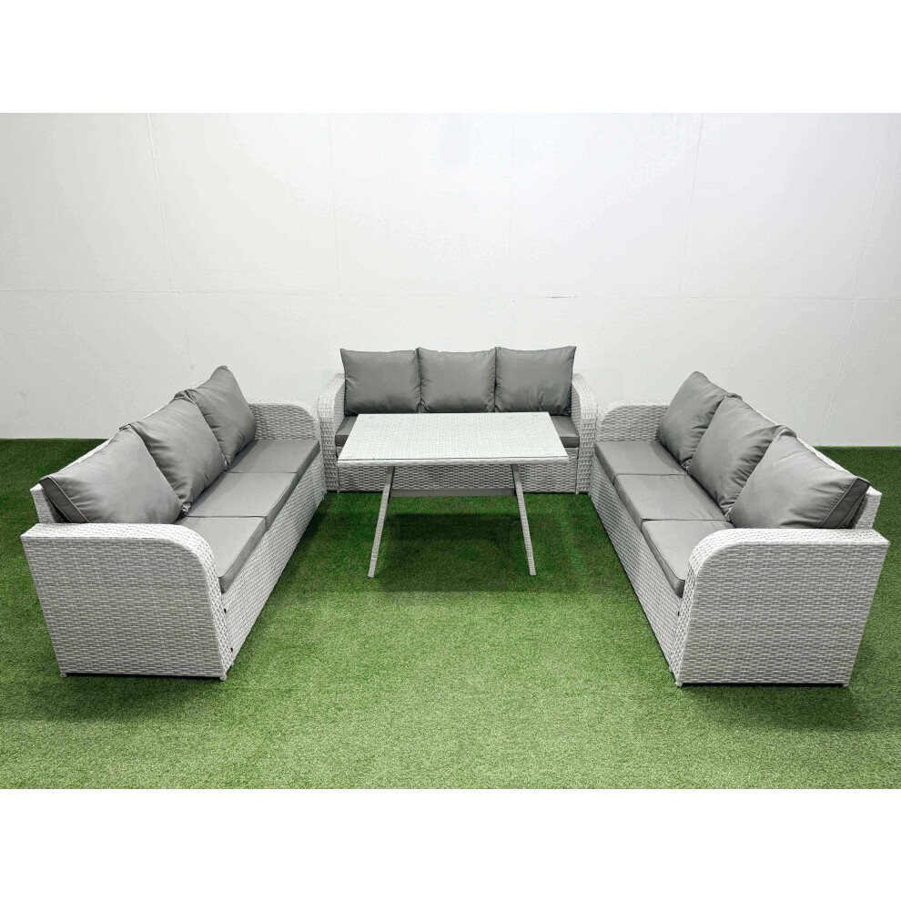 Fimous 9 Seat Outdoor Pe Rattan Garden Furniture With Cushions 3 Seater Sofa Light Grey