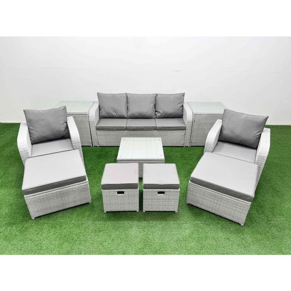Fimous Light/Grey Outdoor Garden Furniture Set Pe Rattan Lounge Sofa Set With Coffee Table 3 Seater Sofa 4 Footstools 2 Side Tables - Image 2