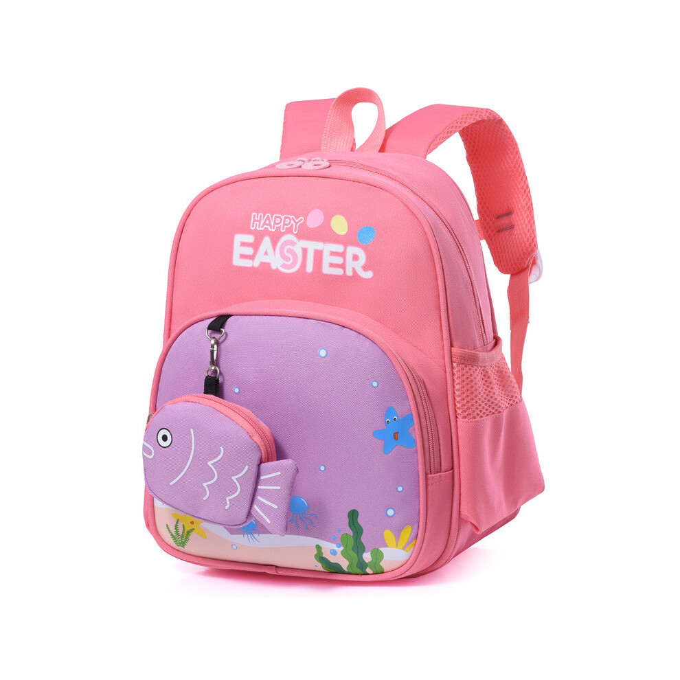 (Pink) Sea Water Star Grass Ocean Pattern Children Backpack With Fish Purse Coin Shaped-image-OPC-PH82HPH-NEW