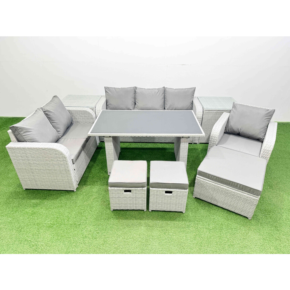 B&Q - Rattan Outdoor Table Reclining Chair Sofa Set With 2 Side Tables 3 Stools Light Grey 9 Seater - Image 2