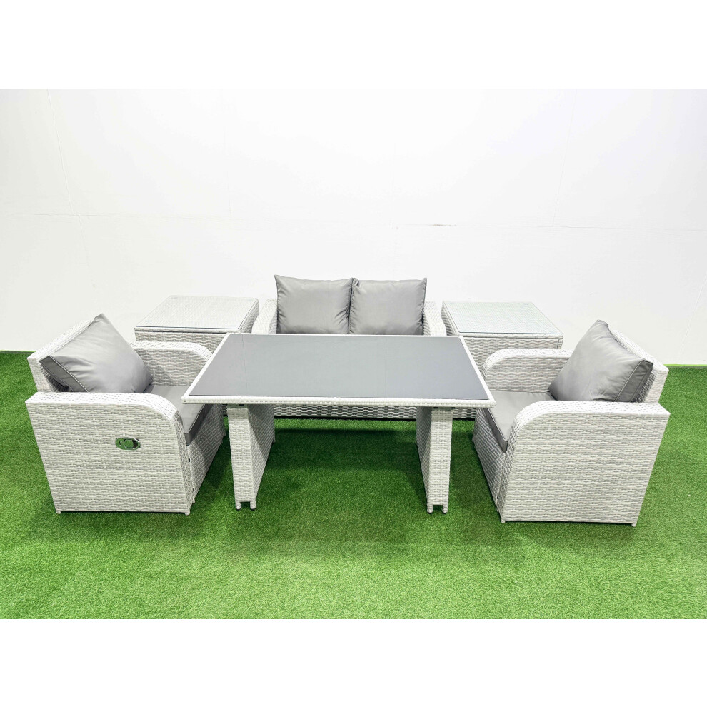 Rackhams Outdoor Rattan Garden Furniture Dining Set 4 Seater Patio Rectangular Table Love Sofa Reclining Chair Set With 2 Side Tables - Image 2