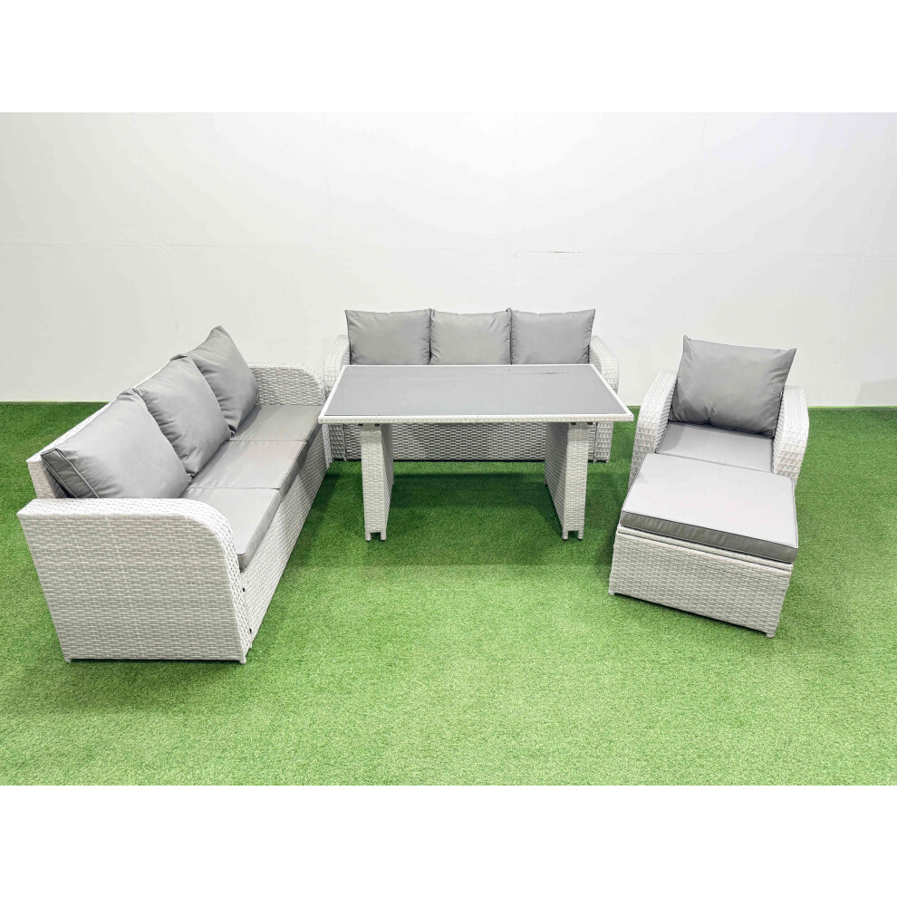 Rackhams Light/Grey Rattan Garden Furniture Dining Set 8 Seater Patio Rectangular Table Sofa Set With Big Stool - Image 2