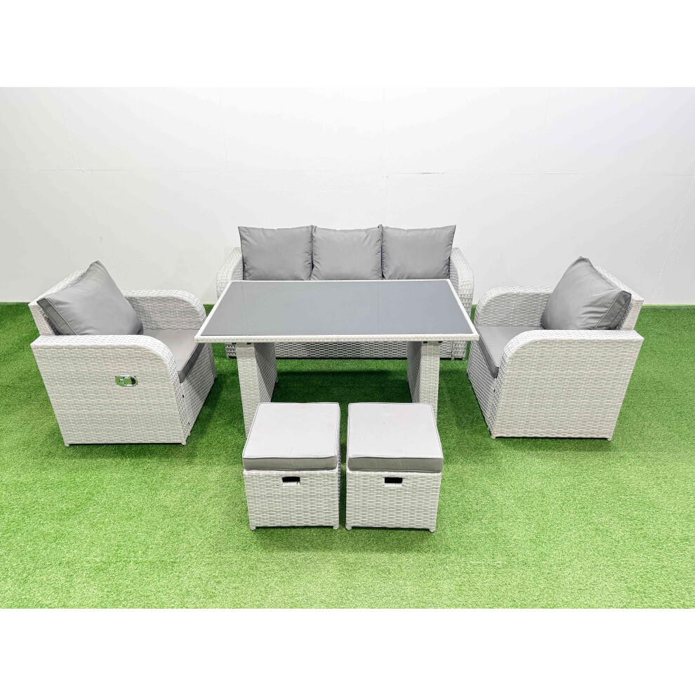 Fimous Unisex Light Grey Outdoor Rattan Garden Furniture Dining Set 7-Seater With 2 Stool In Small - Image 2