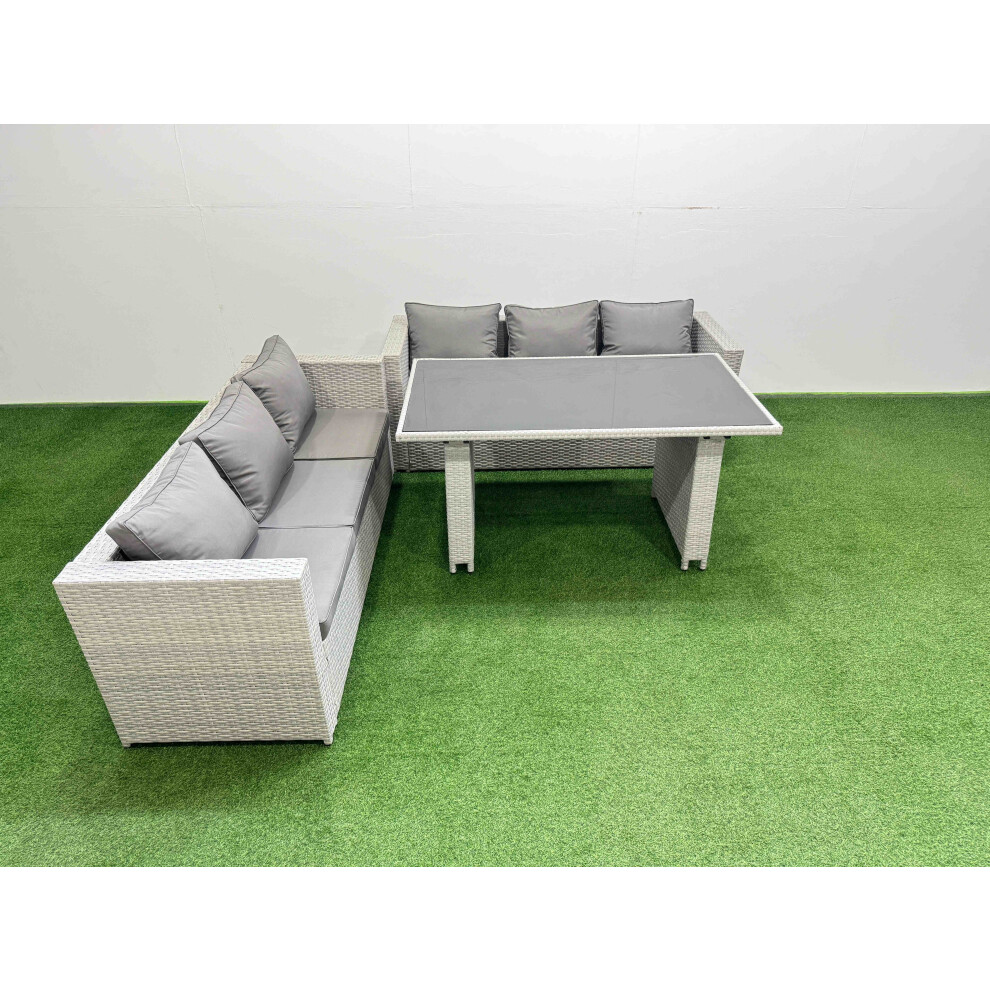 Fimous Rattan Garden Furniture Dining Set 6-Seater Patio Rectangular Table Sofa Set Light Grey
