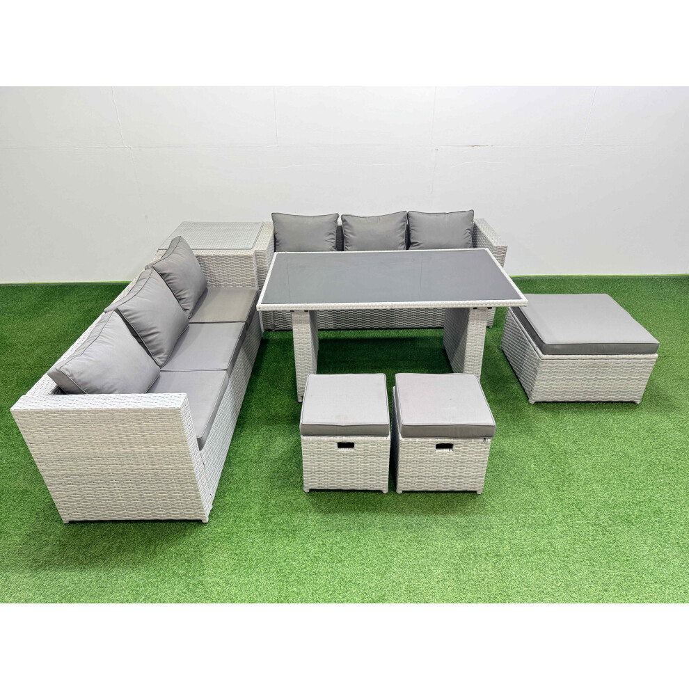 Fimous Unisex Light Grey 9-Seater Patio Rectangular Table Sofa Set With Side Table 3 Stools In Size 9 - Image 2