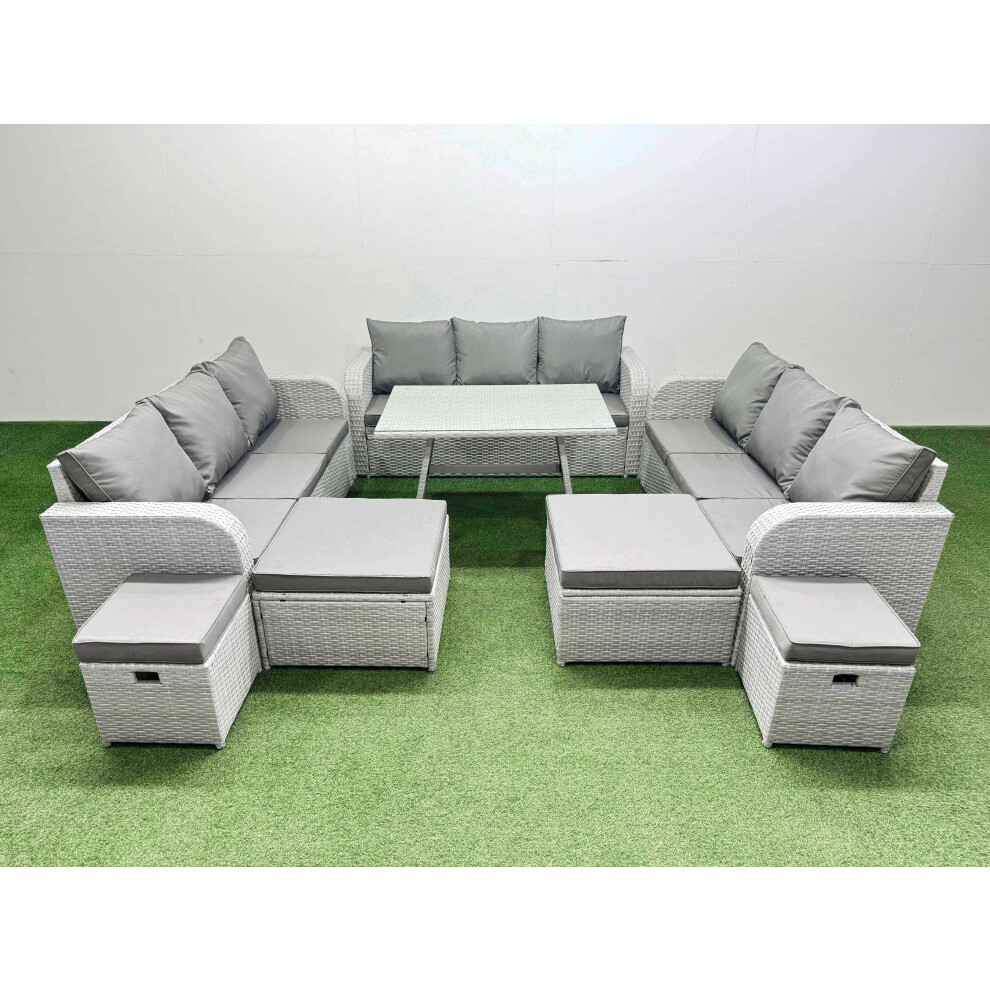 Fimous Patio Garden Furniture Sets with Dining Table 3 Seater Sofa 4 Stool Light Grey