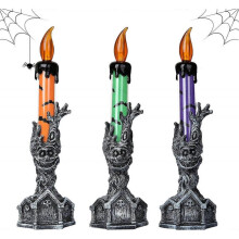 Set of 3 Halloween Skull Flameless Candles, Halloween Skull Candelabra Lamp, Halloween LED