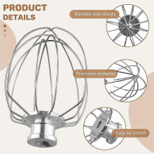 Accessoire fouet 6 fils en acier inoxydable compatible avec robot pétrinaire KitchenAid 4.5QT 5QT à tête inclinable
```字符数统计:92
```