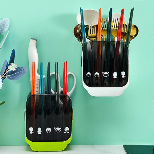 (As show, One size) Wall Mounted Chopsticks Storage Rack Multipurpose Spoon Utensils Drain Holder 2