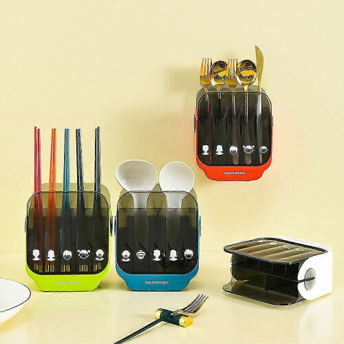 (As show, One size) Wall Mounted Chopsticks Storage Rack Multipurpose Spoon Utensils Drain Holder 1