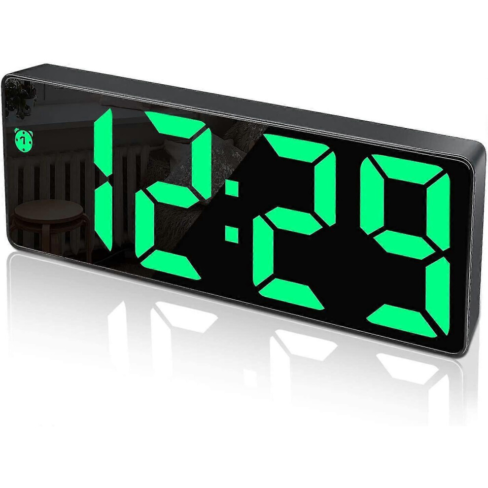 (As show, One size) Digital Alarm Clock, Large Led Display, Mirror Surface Clock And Brightness Adjustable Usb Charging Connection Alarm Clock For Bed-image-OPC-PH82VYP-NEW