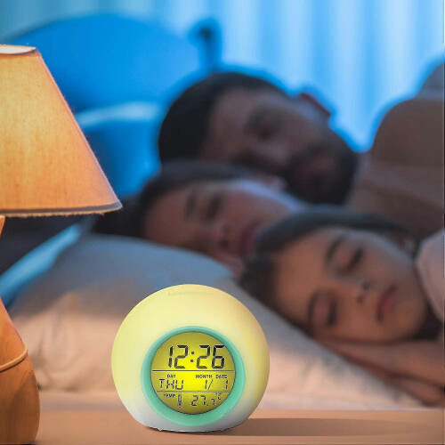 (As show, One size) Digital Alarm Clock, With Alarm Clock, Sleep Timer, 7 Color Changes, 8 Ring Tones, On Button Control With Temperature