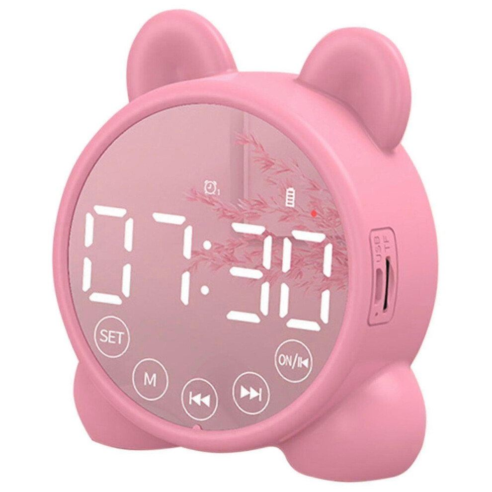 (As Show, One Size) Kids Alarm Clock Bluetooth Speaker Bedside Alarm Clock, Pink Kikidex