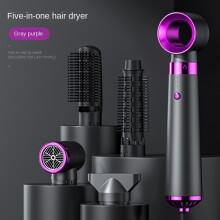 (GrayPurple, UK) Multifunction Hair Dryer 5 in 1 Hot Air Comb Automatic Curling Rod Straight Hair Comb Hair Dryer Salon Style Tool Fast Dry