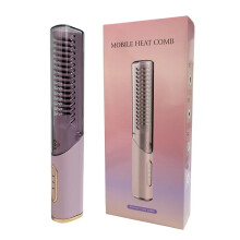 (Pink) Portable Wireless Electric Hair Brush Heating Hair Straightener 2 IN 1 Home Travel Womem Anti-scalding Hair Straight Curly Comb