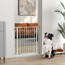 PawHut Dog Gate Wide Stair Gate w/ Door Pressure Fit, 75-85W cm, White