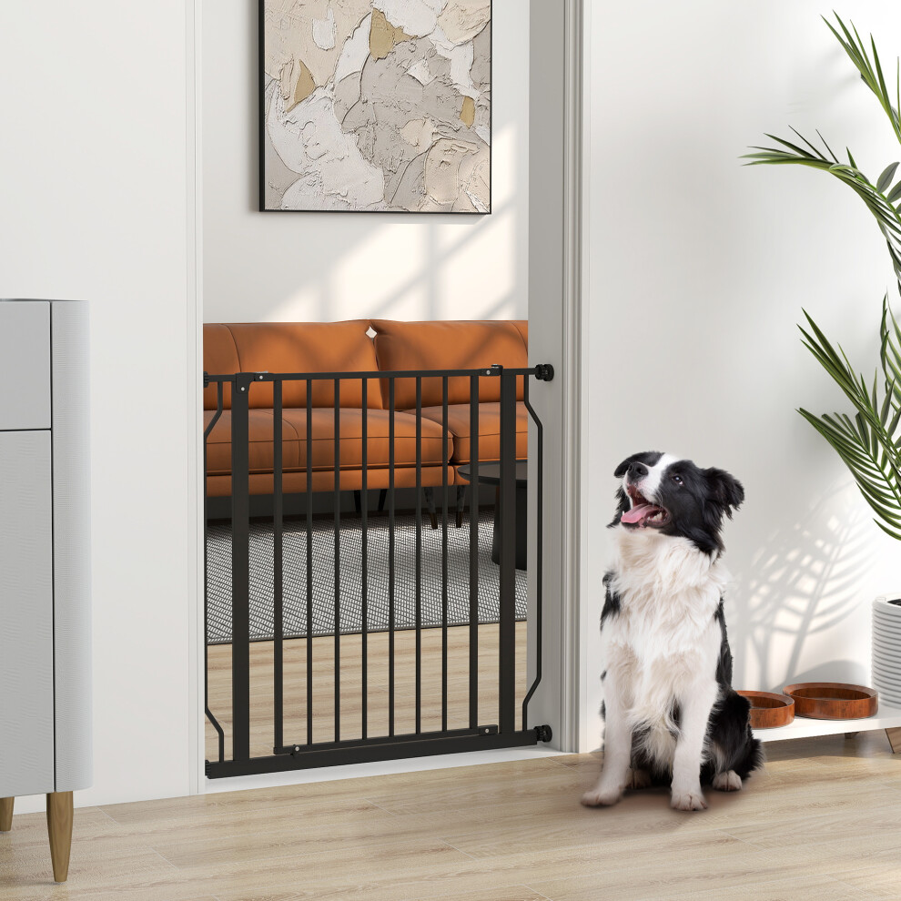 PawHut Dog Gate Wide Stair Gate w/ Door Pressure Fit, 75-85W cm, Black