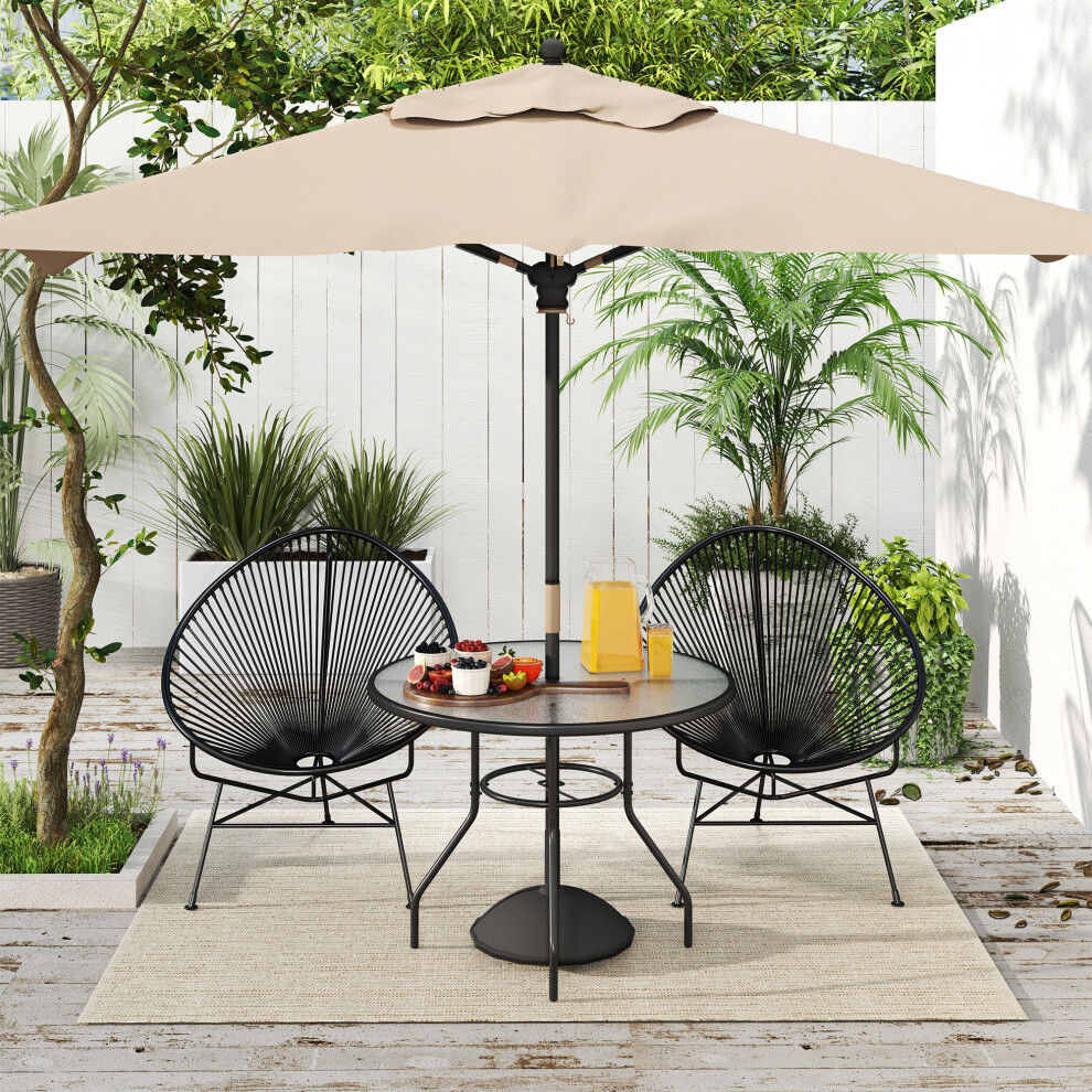Outsunny Outdoor Round Dining Table Tempered Glass Top W/ Parasol Hole 100Cm