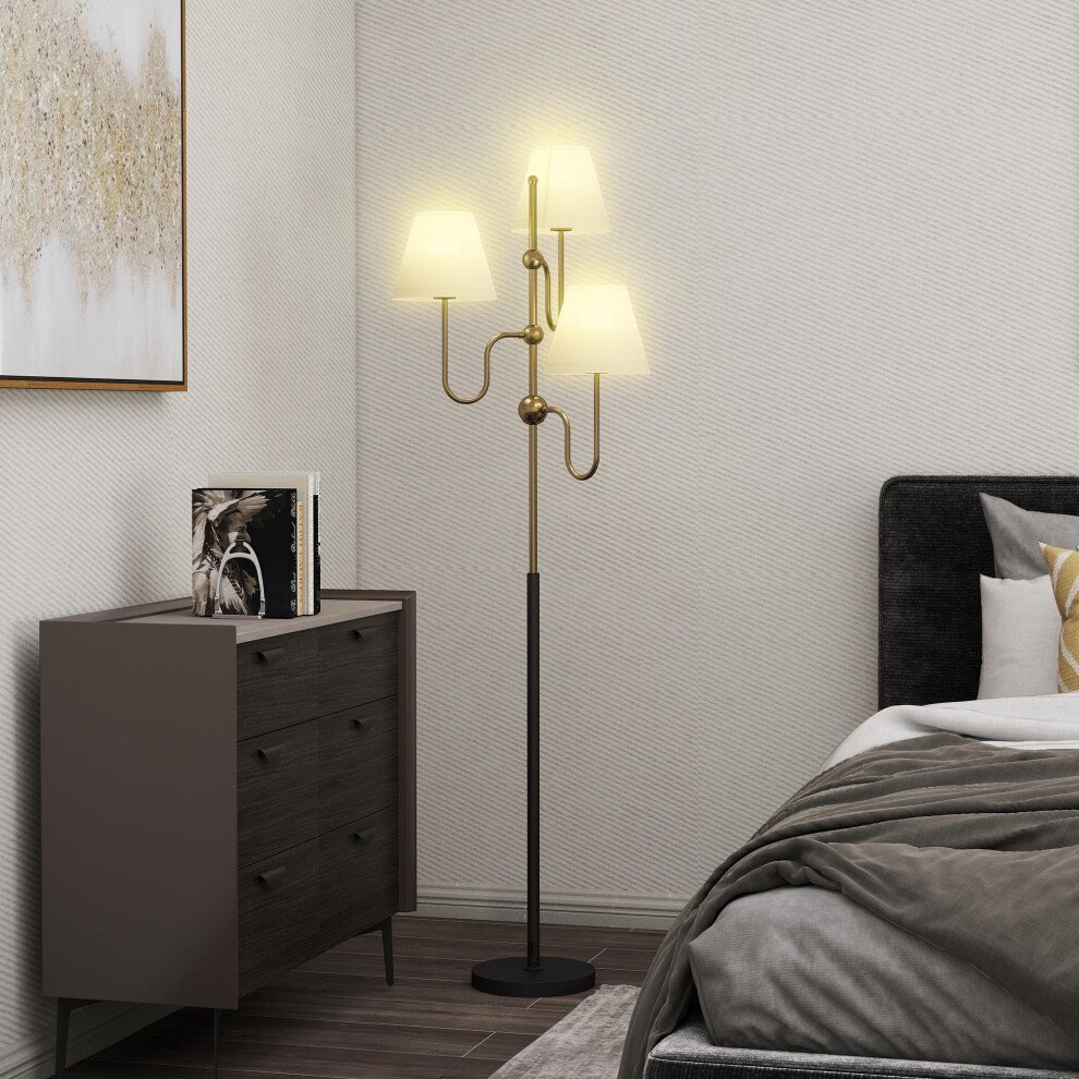 HOMCOM - Floor Lamp - 3 Light Linen Shade - Gold Metal - Image 3