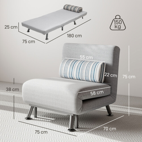 Homcom HOMCOM Single Folding 5 Position Convertible Sleeper Chair Sofa Bed Grey 1