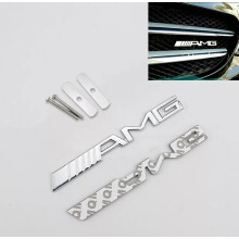 Metal AMG Front Grill Badge Emblem Chrome Silver for Mercedes Benz