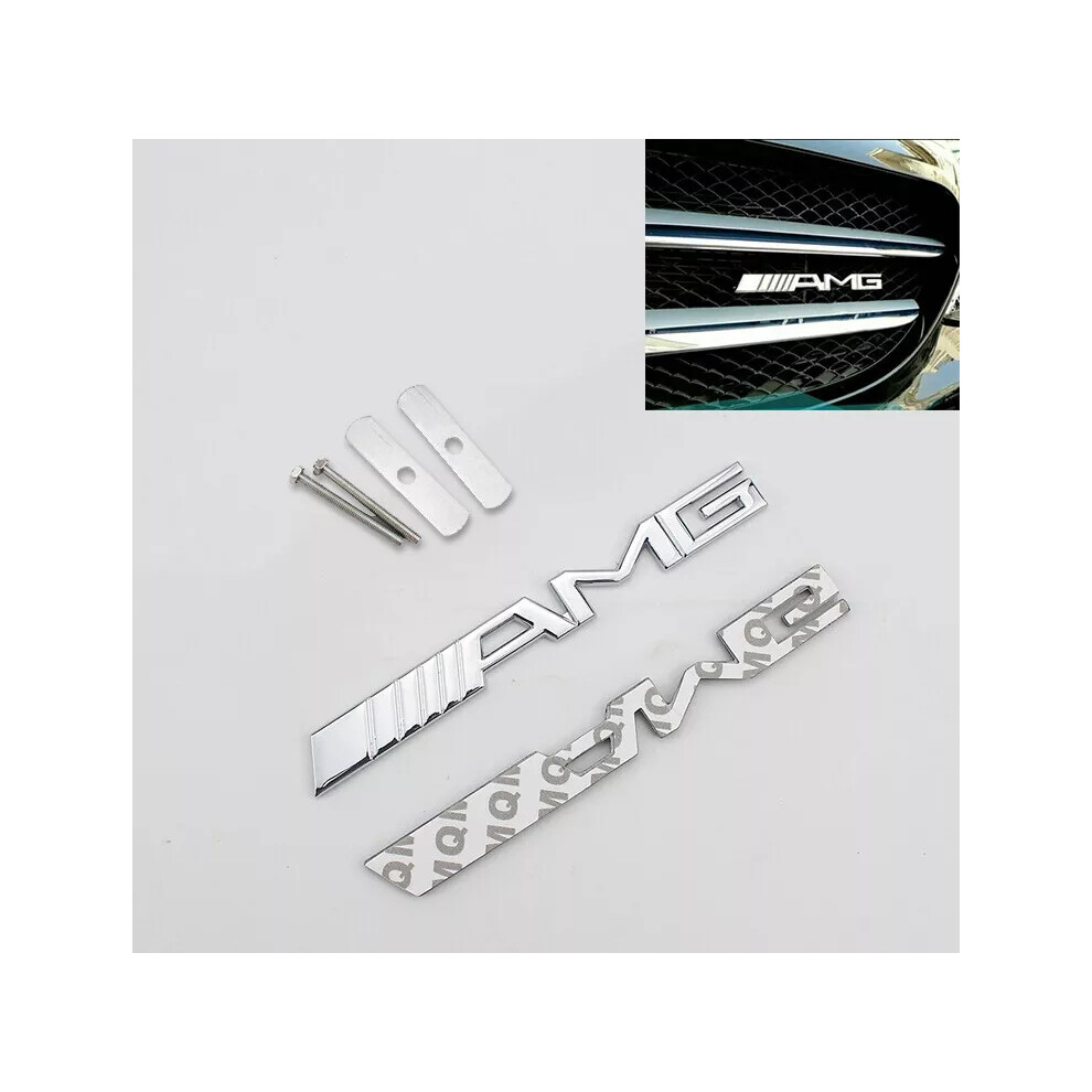 Metal Amg Front Grill Badge Emblem Chrome For Mercedes Benz Silver