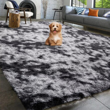 (Tye Dye Black Grey, 160cm x 230cm (5ft 4" x 7ft 8")) Non Slip Shaggy Fluffy Rugs Soft Area Living Room Rug Large Bedroom Carpets