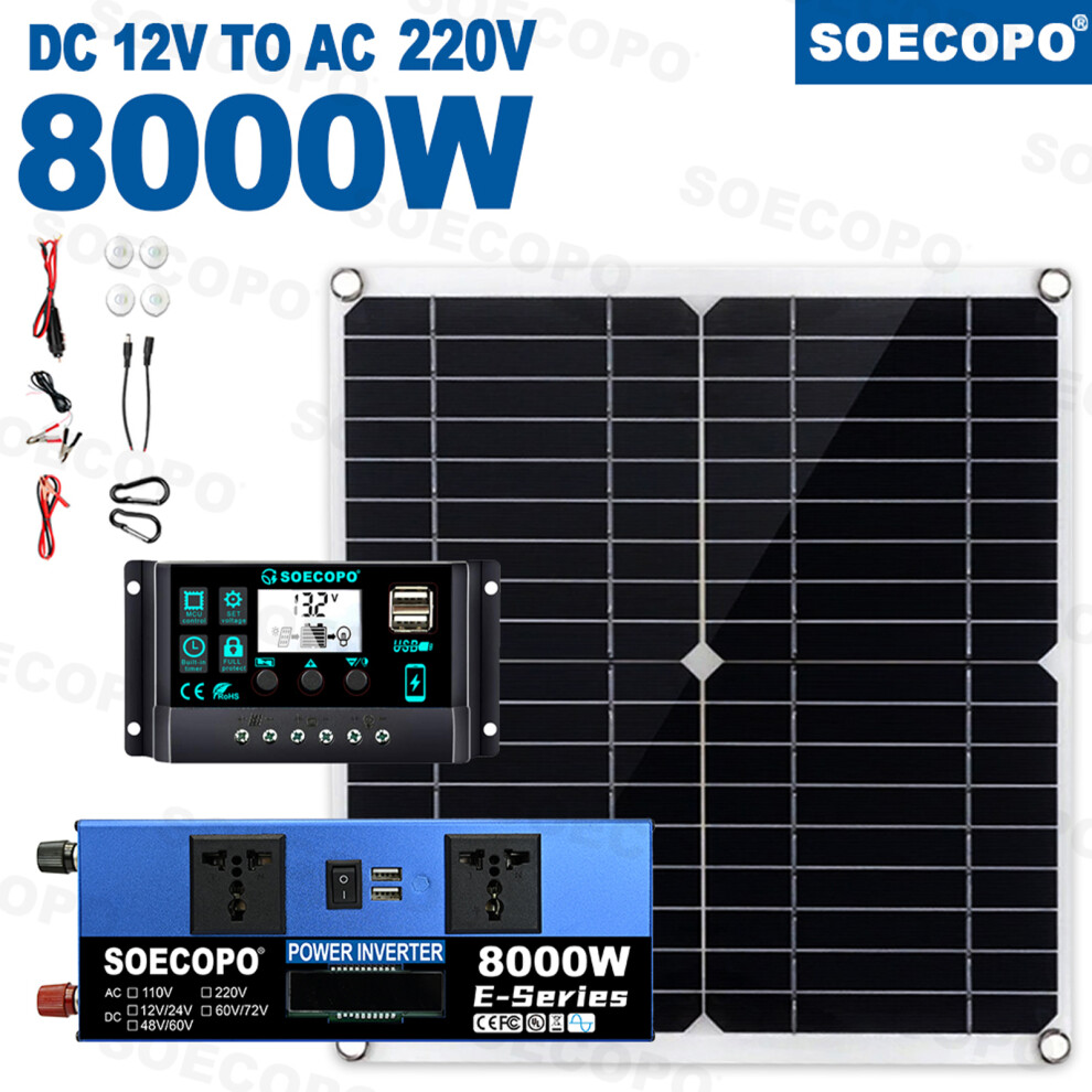 200W Solar Panel 8000W Power Inverter 12VDC to 220V AC 100A Controller