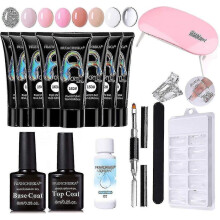 (As show, One size) Gel Nail Polish Kit With U V Light Starter Kit, 3 Colors Gel Polish Set, Quick Nail Extension Gel Bu