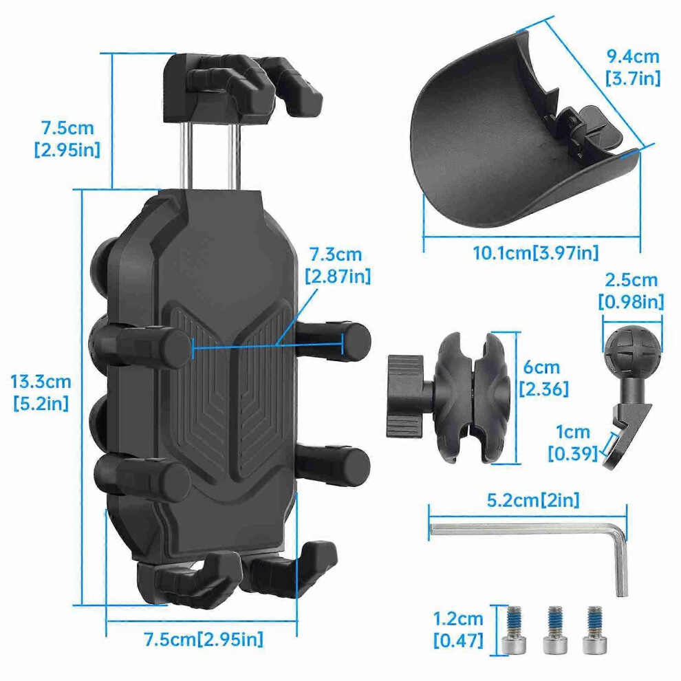 (As Show, One Size) Motorcycle Phone Holder 360 Degree Rotation Nylon Aluminium Alloy Motorcycle Mirror Cell Phone Clamp 6909775977453