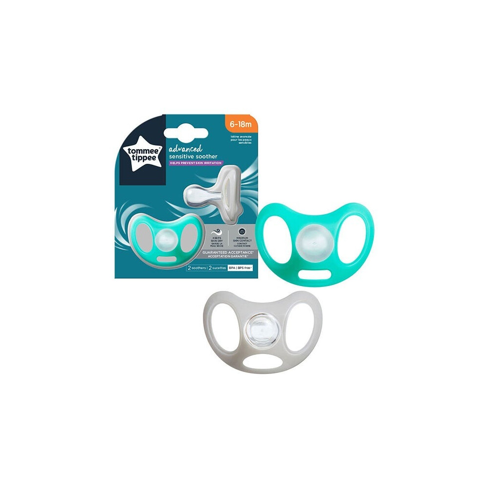 Pack Of 2 Tommee Tippee Sensitive Skin Soother Unique Shield Symmetrical Orthodontic Design 6-18M