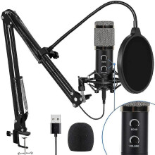 (As show, One size) Usb Microphone 192khz/26 Bit Plug And Play Pc Computer Podcasting Condenser Cardioid Metal Microphon