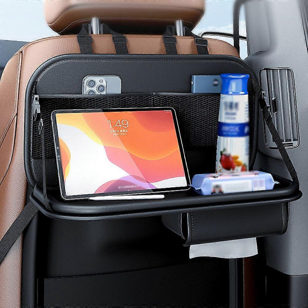 (As Show, One Size) Car Back Seat Organizer Backseat Foldable Table Tray Pvc Leather Storage Bag Car Travel Accessories 6909775977873