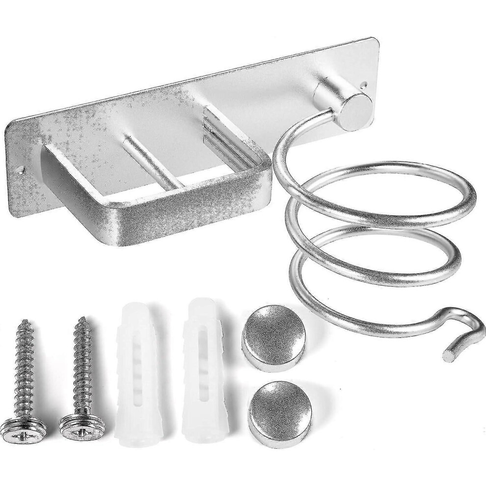 (As Show, One Size) Hair Dryer Holder Straightener Holder With Cable Organizer, Aluminum Wall Mount Hair Dryer Organizer Holder, For Bathroom Bedroom 6909775942871